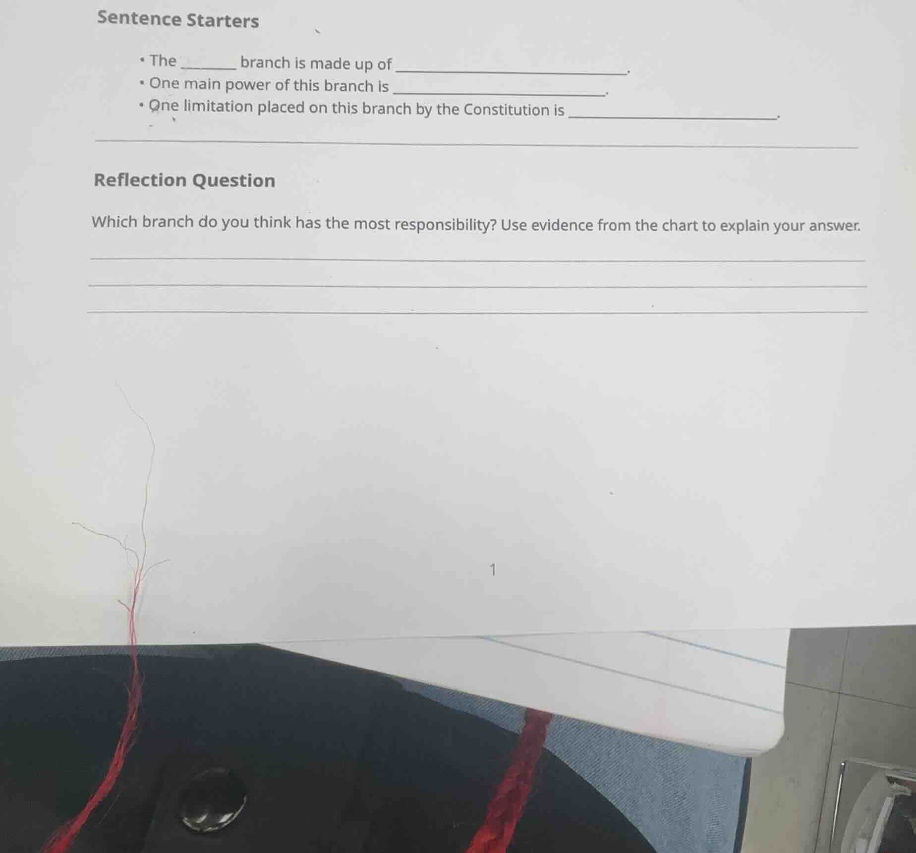 sentence starters - the ______ branch is made up of ______________. - o…