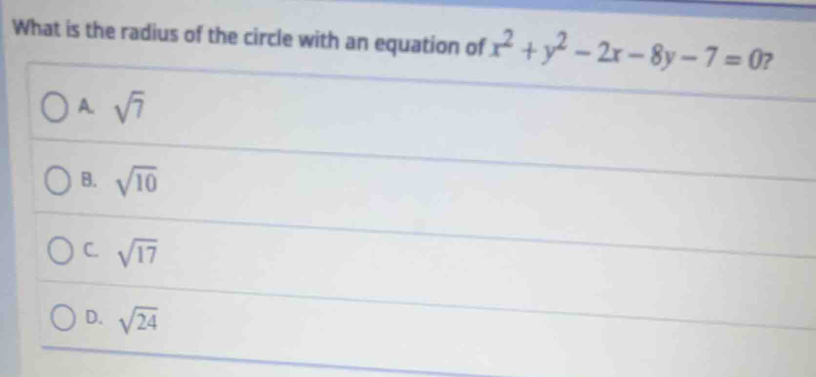 what is the radius of the circle with an equation of $x^2 + y^2 - 2x - …