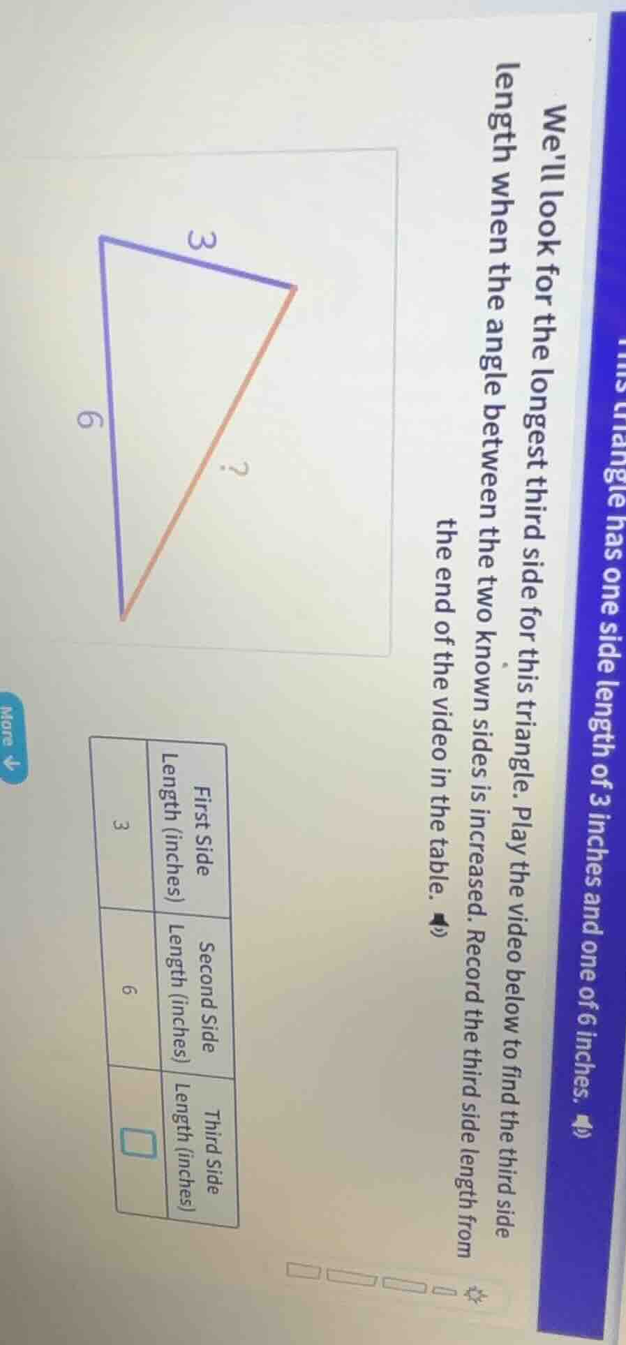 this triangle has one side length of 3 inches and one of 6 inches. well…