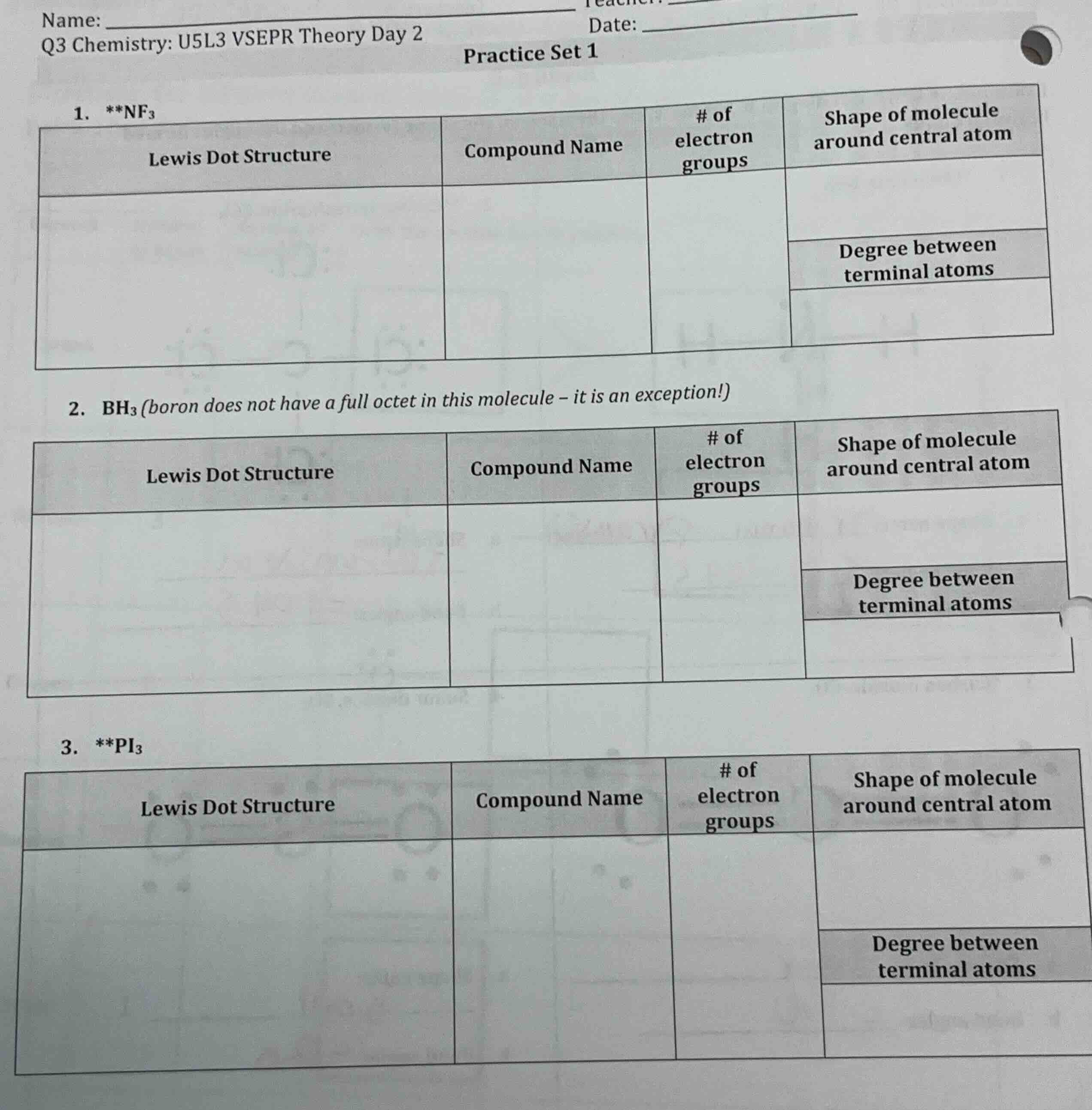 name: ______ q3 chemistry: u5l3 vsepr theory day 2 date: ______ practic…