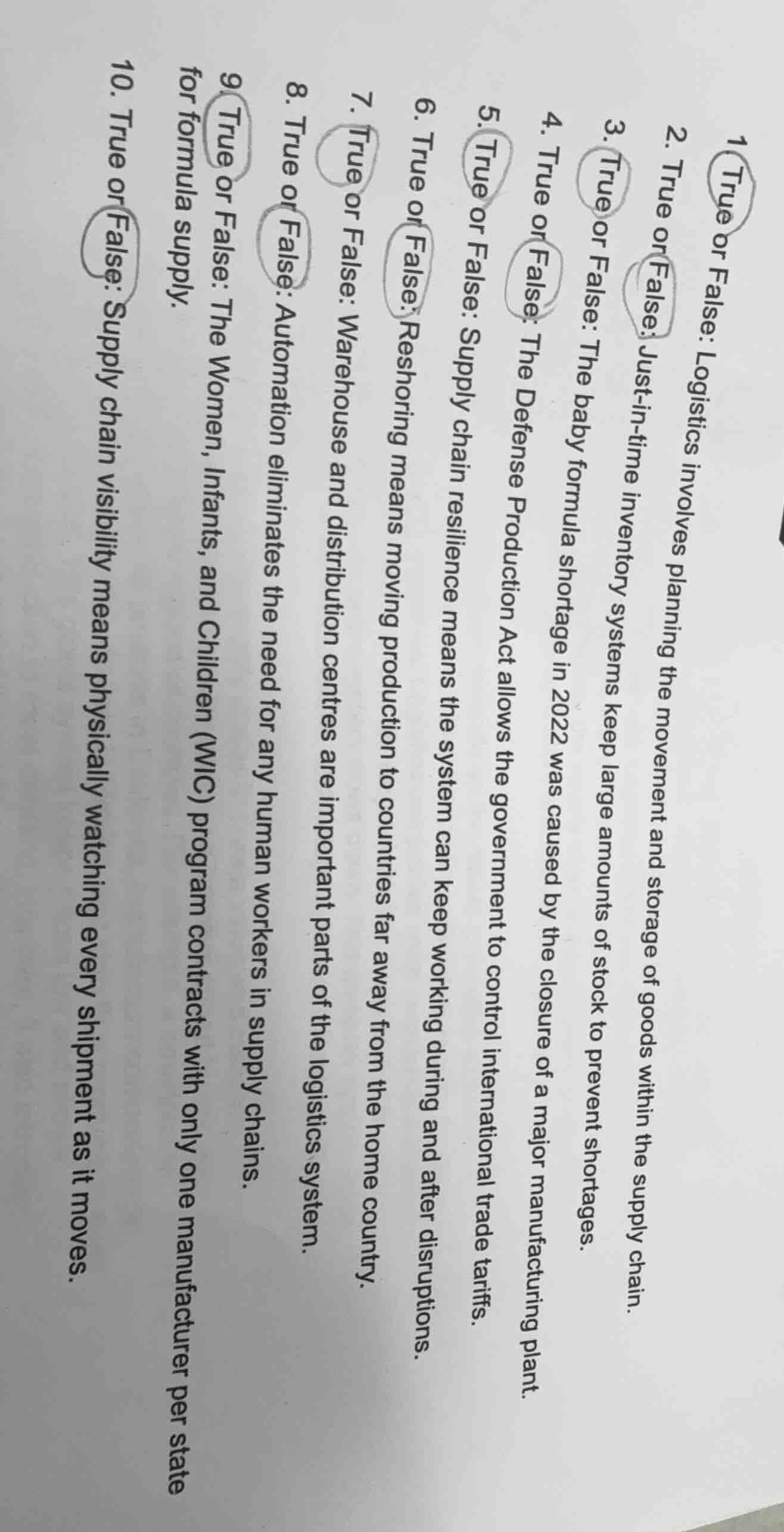 1. true or false: logistics involves planning the movement and storage …
