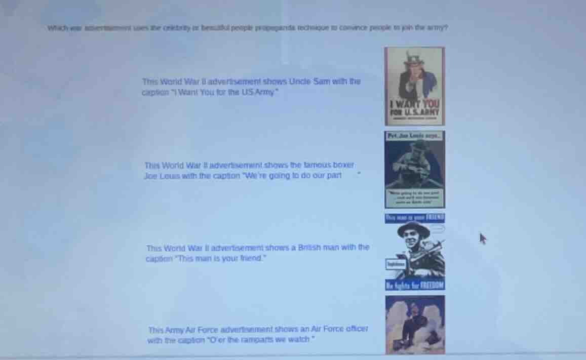 which war advertisement uses the celebrity or beautiful people propagan…