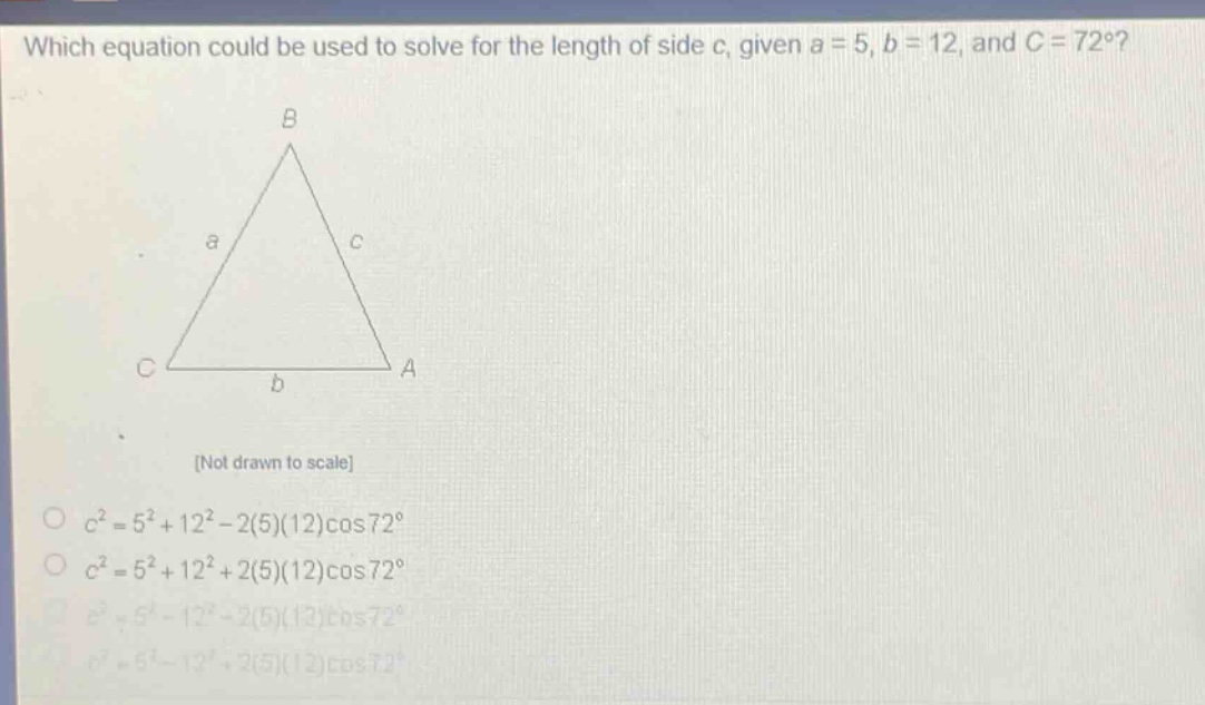 which equation could be used to solve for the length of side c, given a…