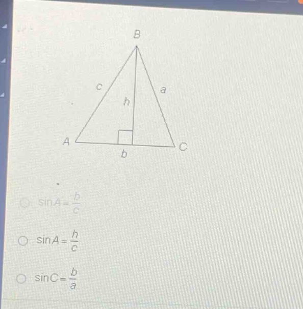 there is a triangle abc in the figure, with a perpendicular line h from…
