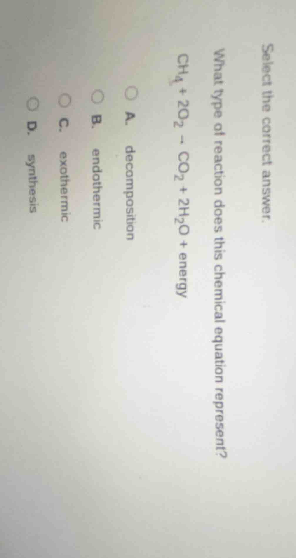 select the correct answer. what type of reaction does this chemical equ…