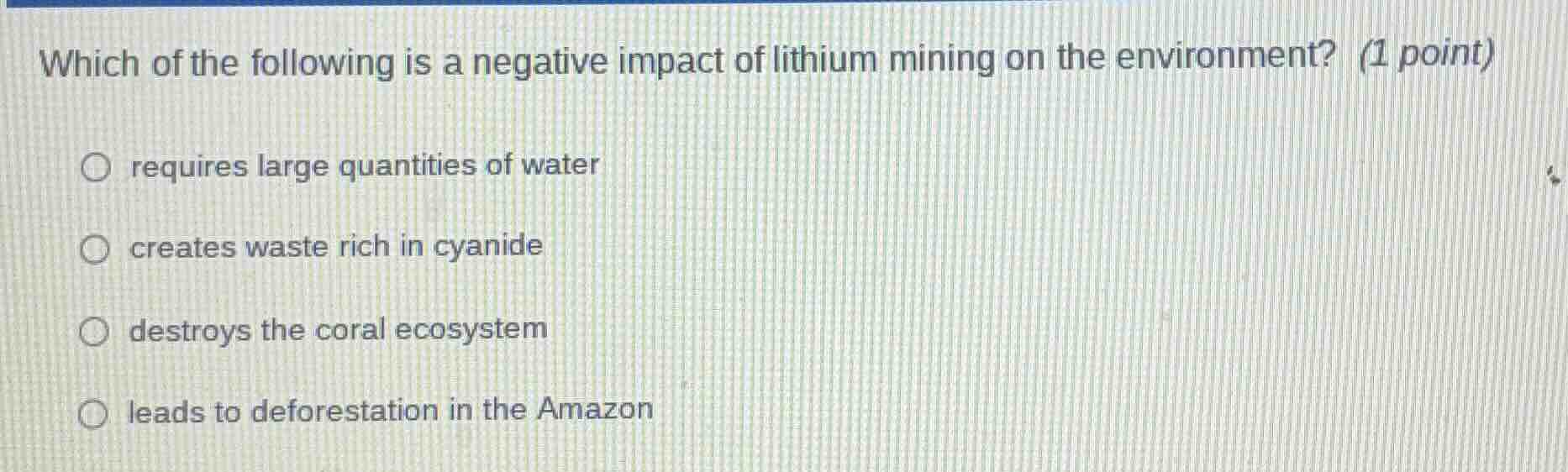 which of the following is a negative impact of lithium mining on the en…