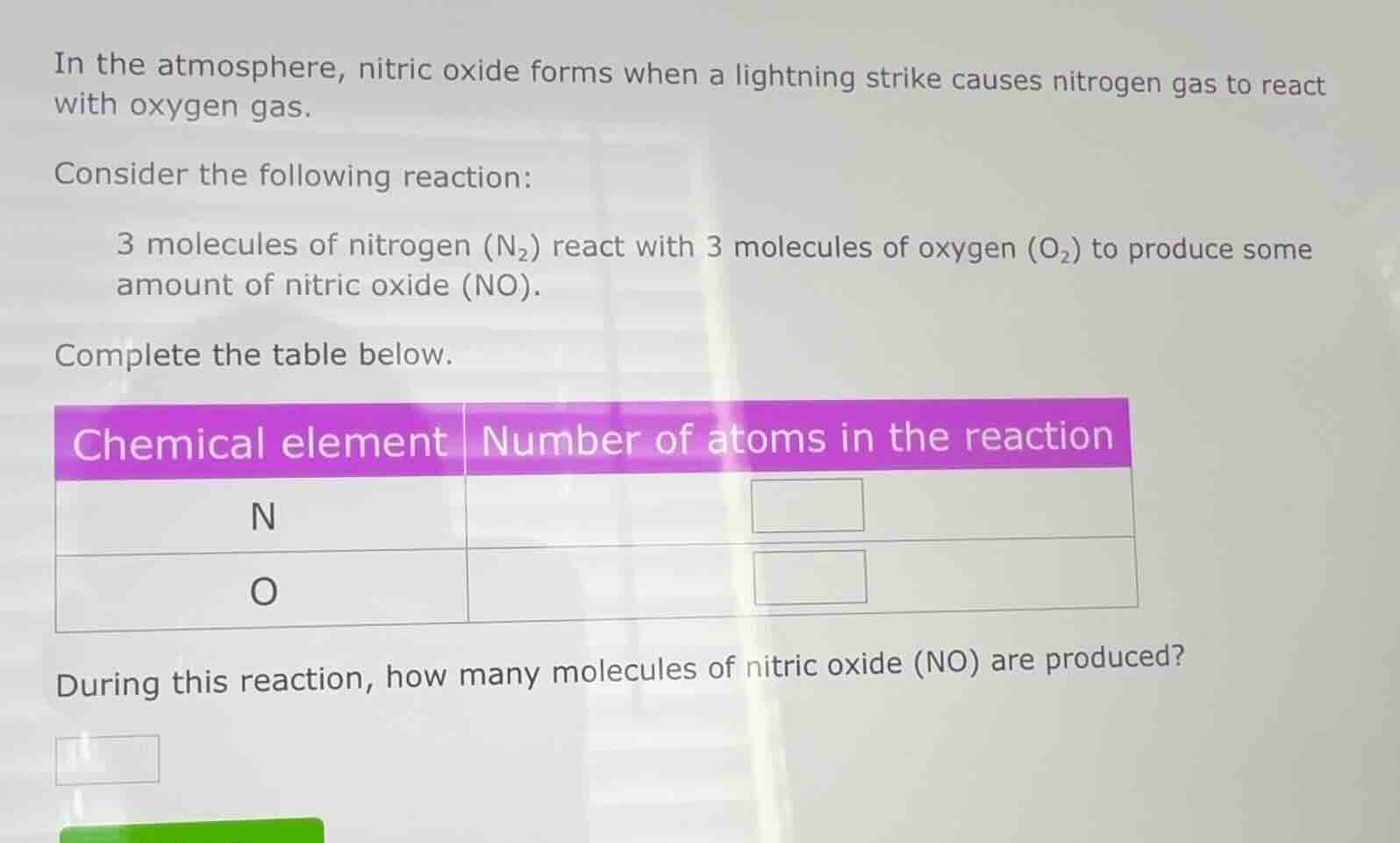 in the atmosphere, nitric oxide forms when a lightning strike causes ni…