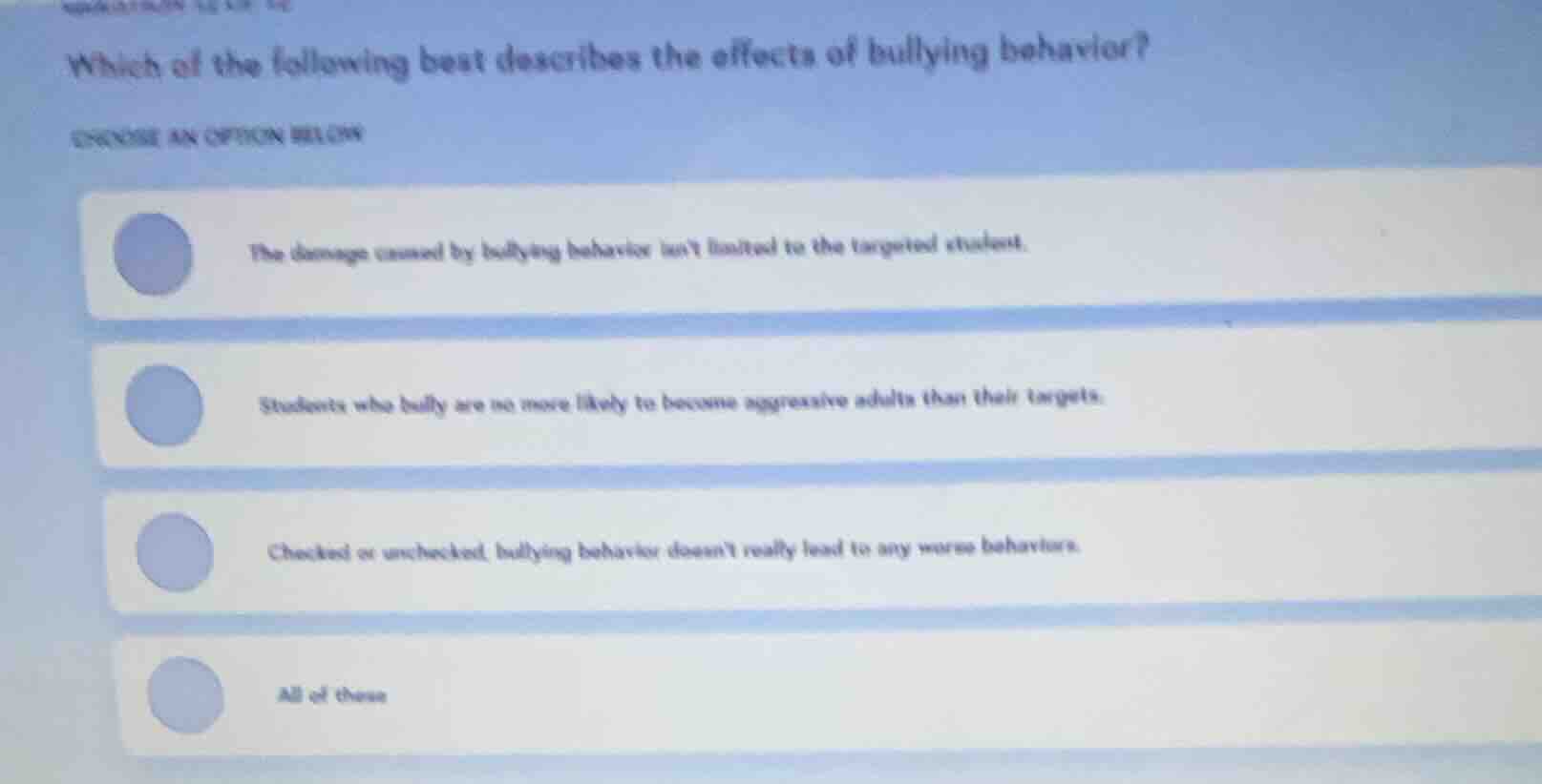 which of the following best describes the effects of bullying behavior?…