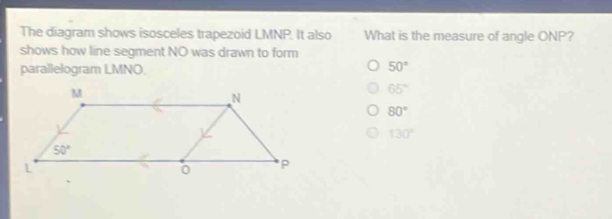the diagram shows isosceles trapezoid lmnp. it also shows how line segm…