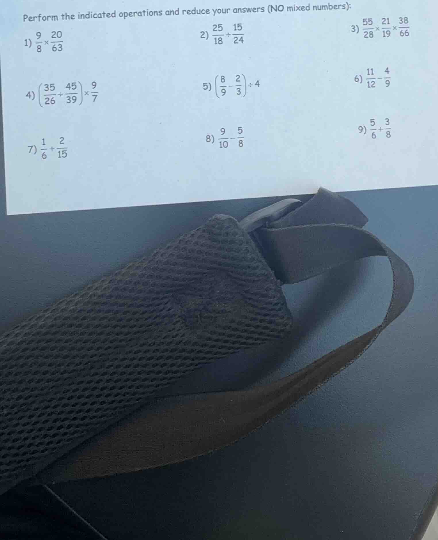perform the indicated operations and reduce your answers (no mixed numb…
