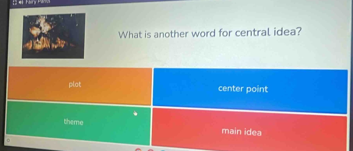 what is another word for central idea? plot center point theme main idea