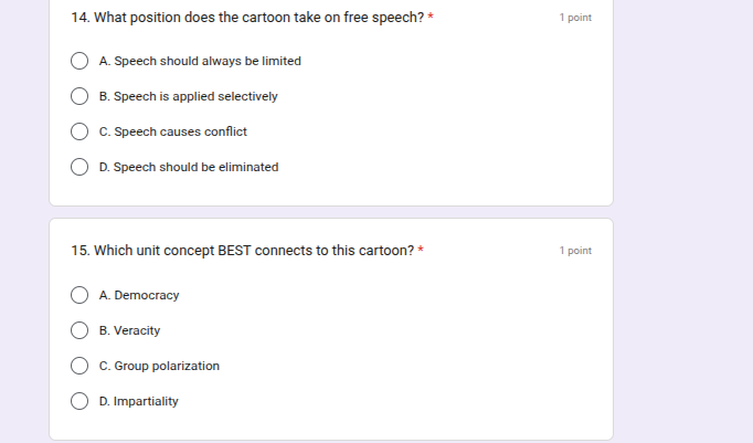 14. what position does the cartoon take on free speech? * a. speech sho…