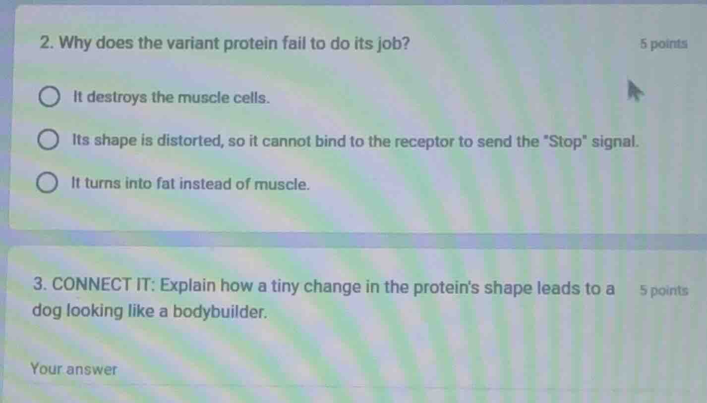 2. why does the variant protein fail to do its job? 5 points it destroy…