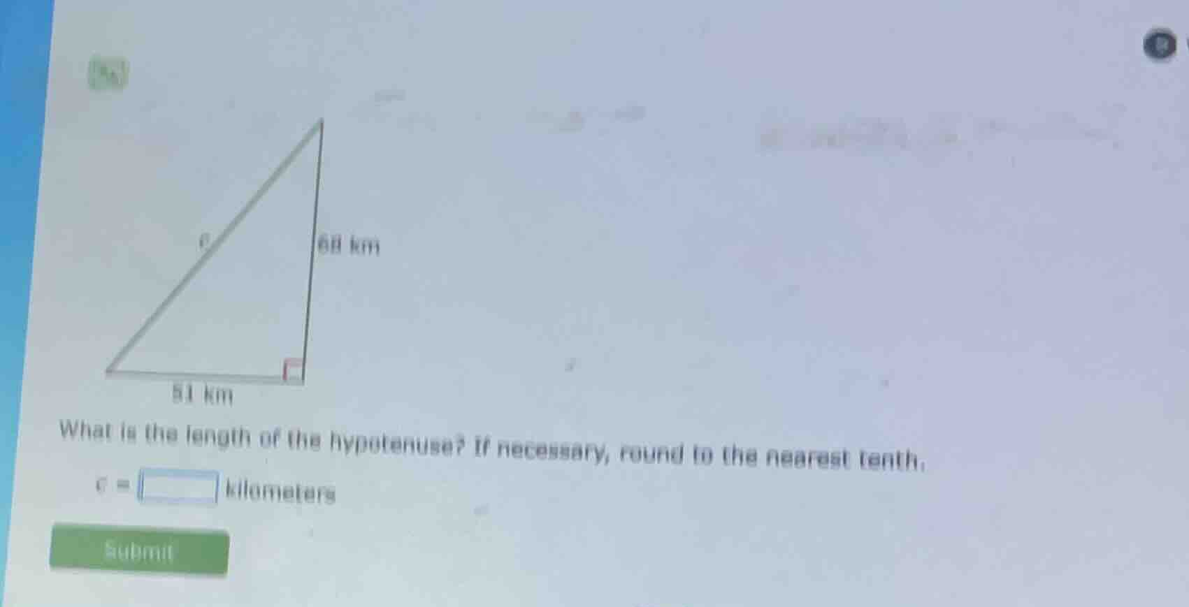 what is the length of the hypotenuse? if necessary, round to the neares…