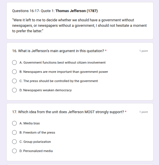 questions 16-17- quote 1: thomas jefferson (1787) \were it left to me t…
