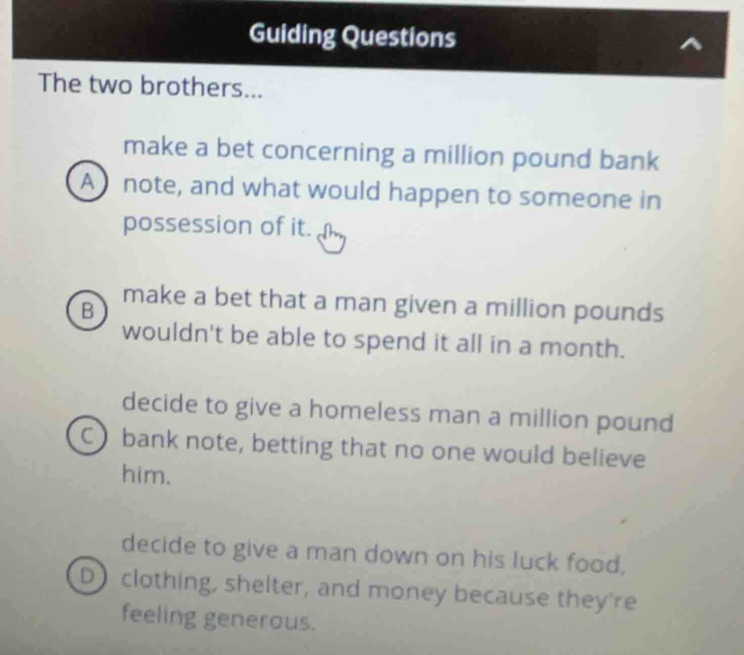 guiding questions the two brothers... a make a bet concerning a million…
