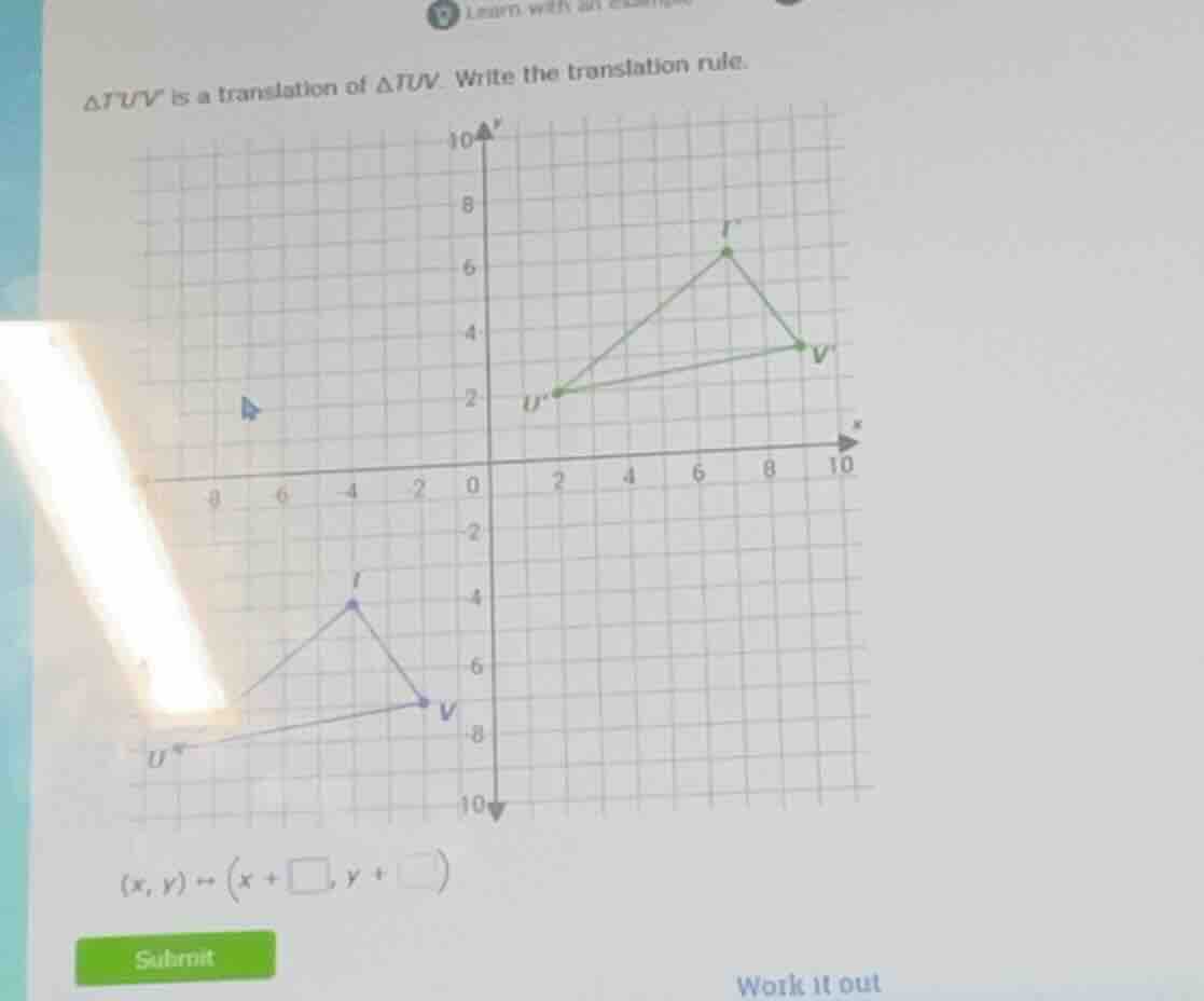 △tuv is a translation of △tuv. write the translation rule. $(x,y)\\maps…