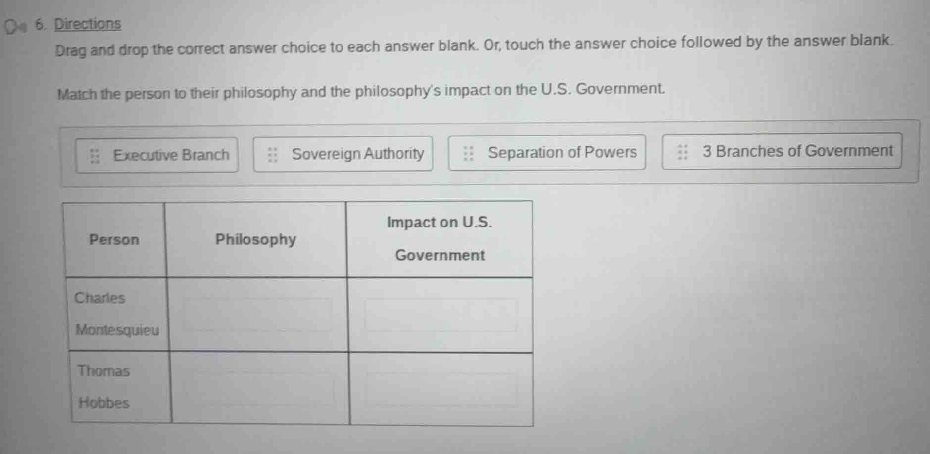 6. directions drag and drop the correct answer choice to each answer bl…