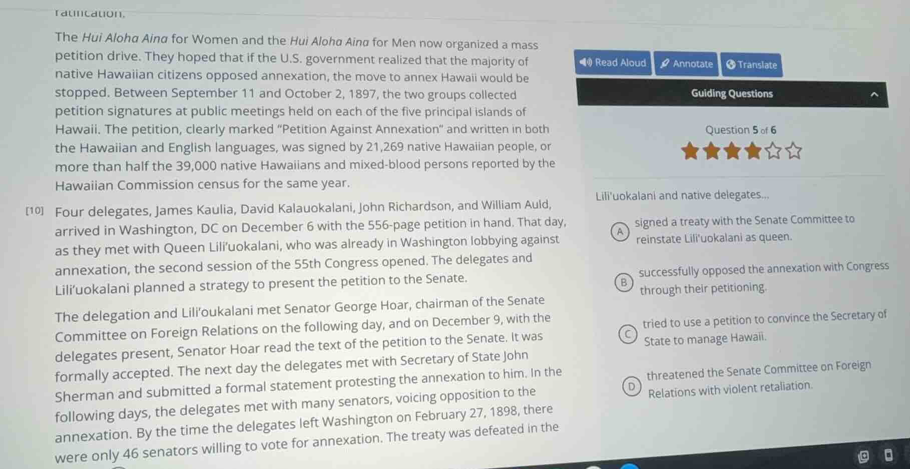 liliuokalani and native delegates... a signed a treaty with the senate …