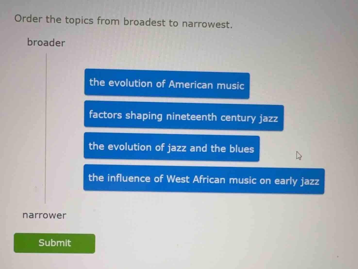 order the topics from broadest to narrowest. broader the evolution of a…