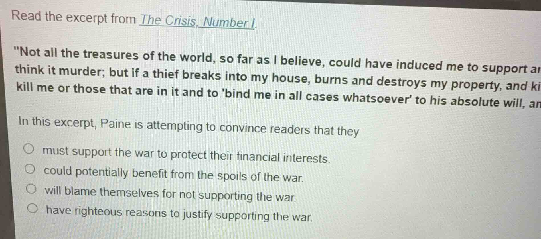 read the excerpt from the crisis, number i. ot all the treasures of the…