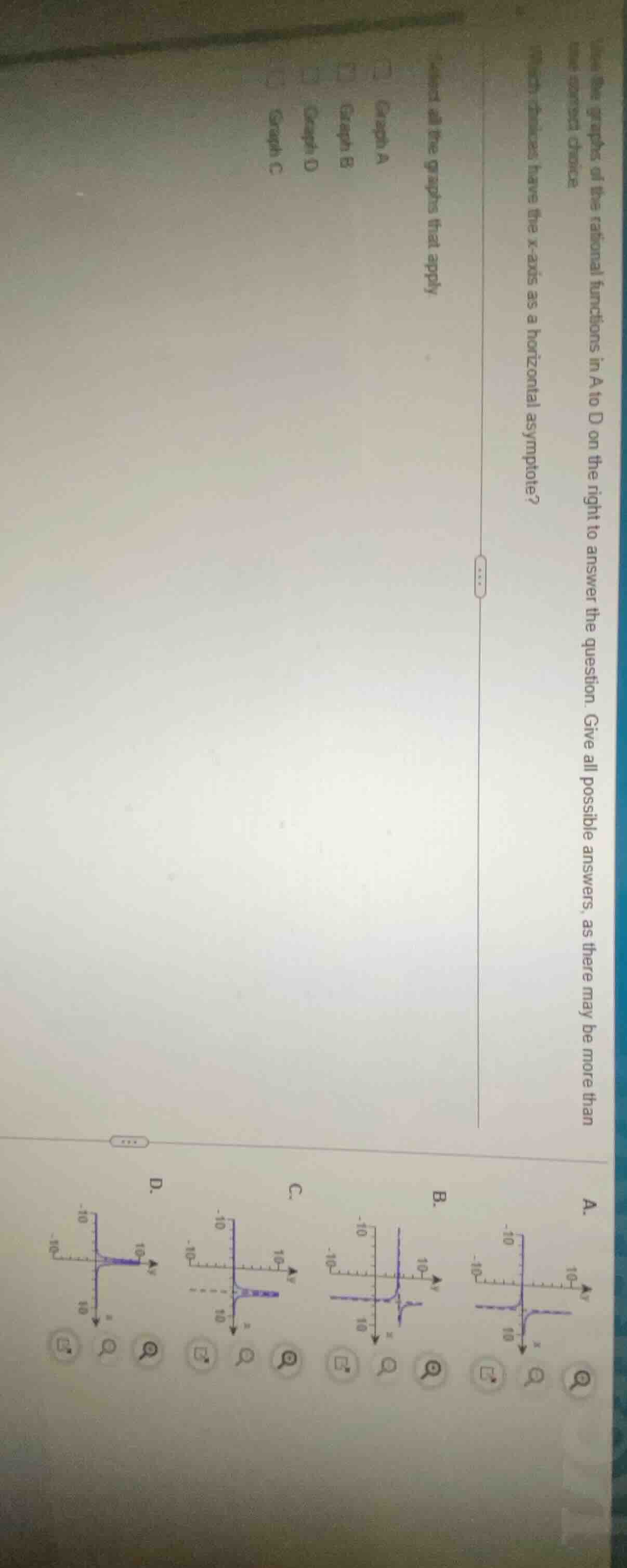 use the graphs of the rational functions in a to d on the right to answ…