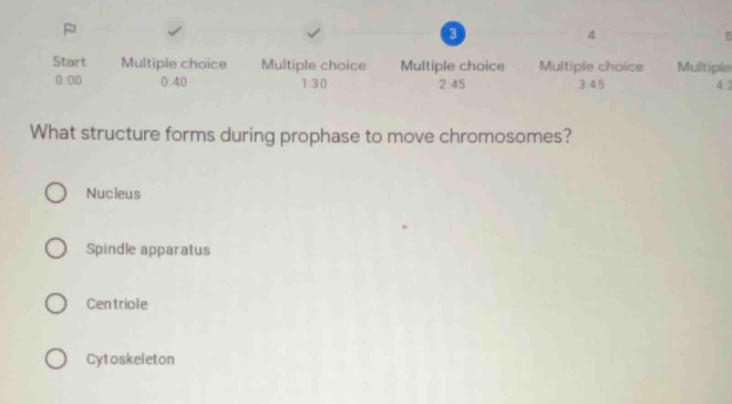 what structure forms during prophase to move chromosomes? nucleus spind…