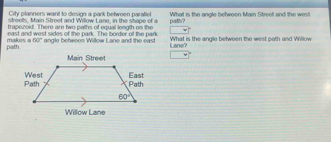 city planners want to design a park between parallel streets, main stre…