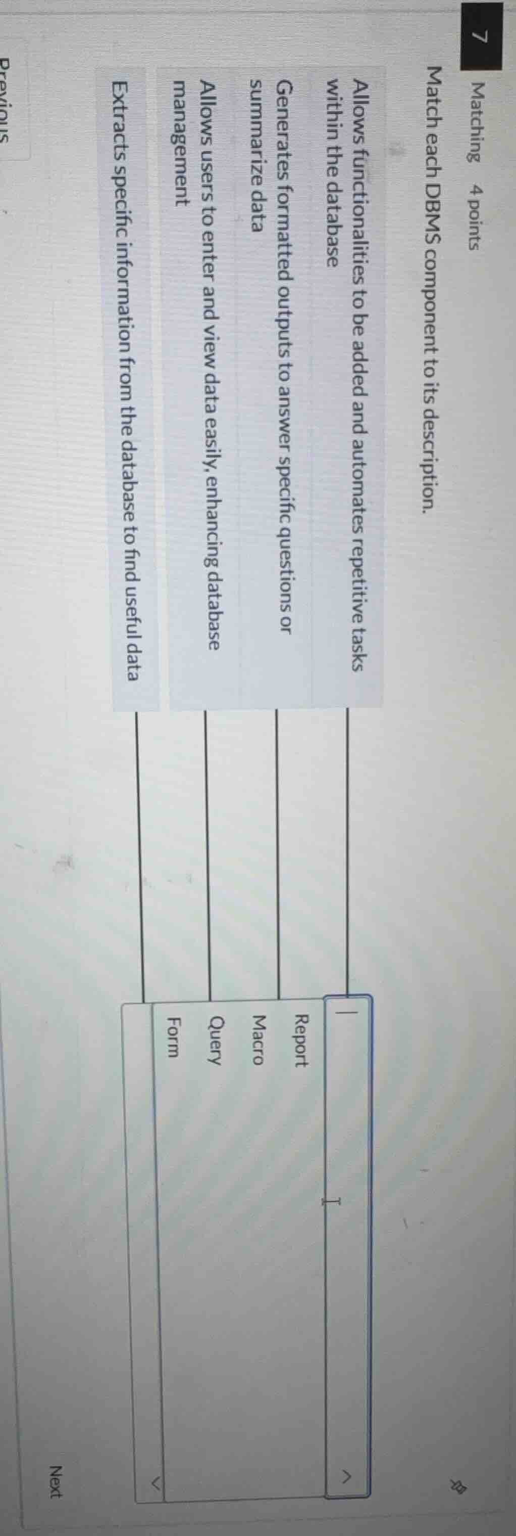 matching 4 points match each dbms component to its description. allows …