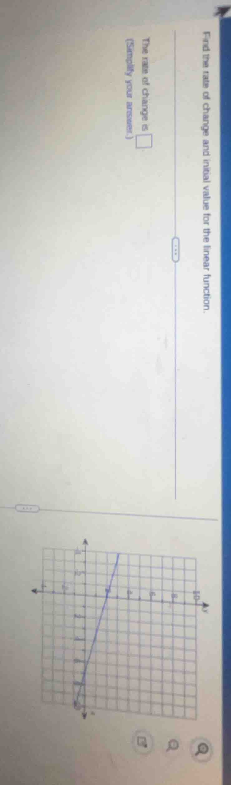 find the rate of change and initial value for the linear function. the …