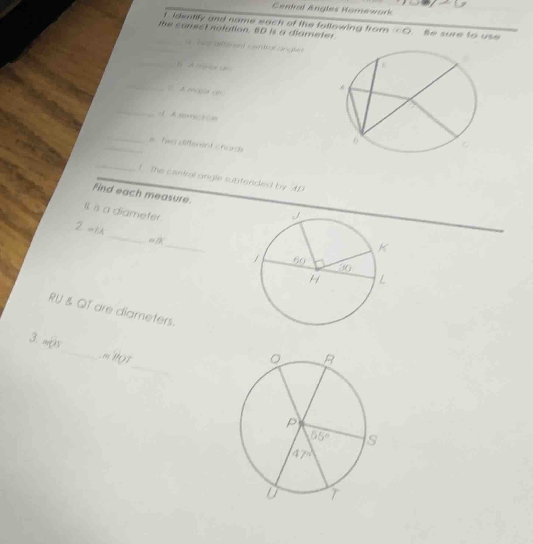 central angles homework 1. identify and name each of the following from…