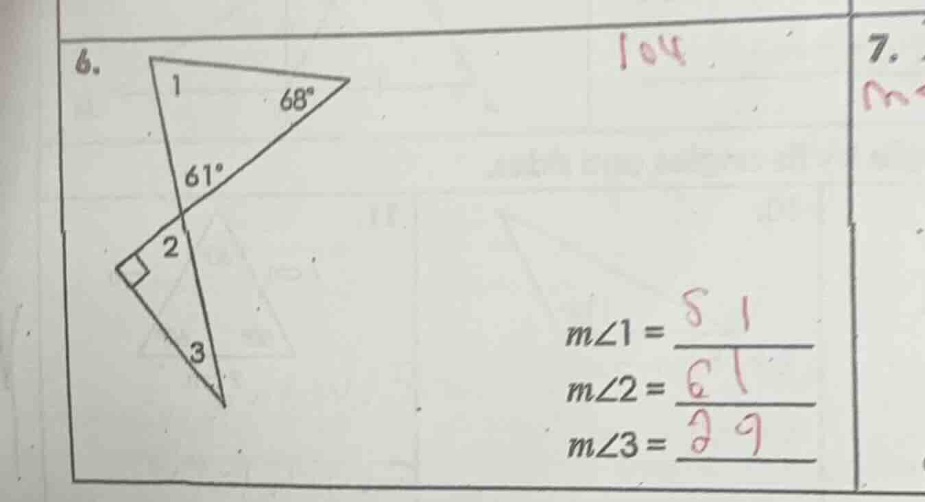 6. $m\\angle1 = \\underline{\\quad\\quad}$ $m\\angle2 = \\underline{\\q…