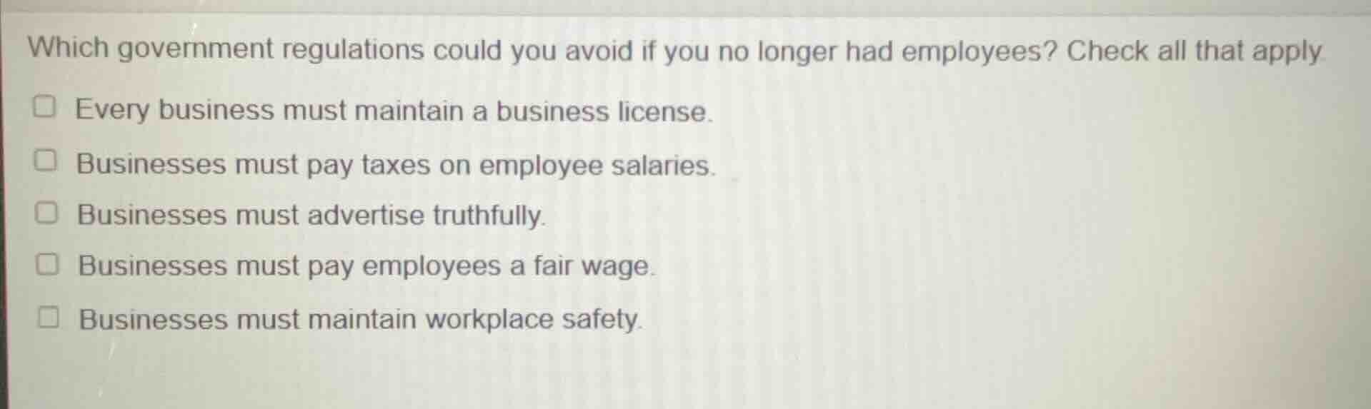 which government regulations could you avoid if you no longer had emplo…