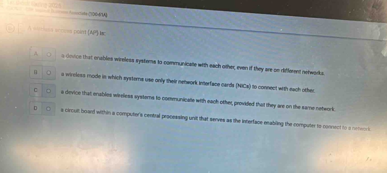 a wireless access point (ap) is: a a device that enables wireless syste…