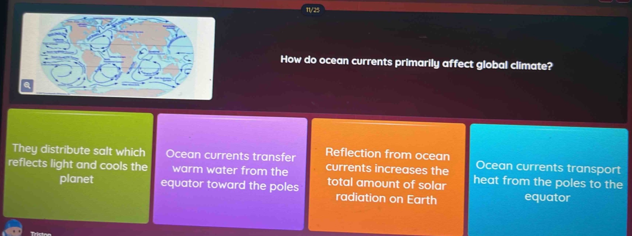how do ocean currents primarily affect global climate? they distribute …