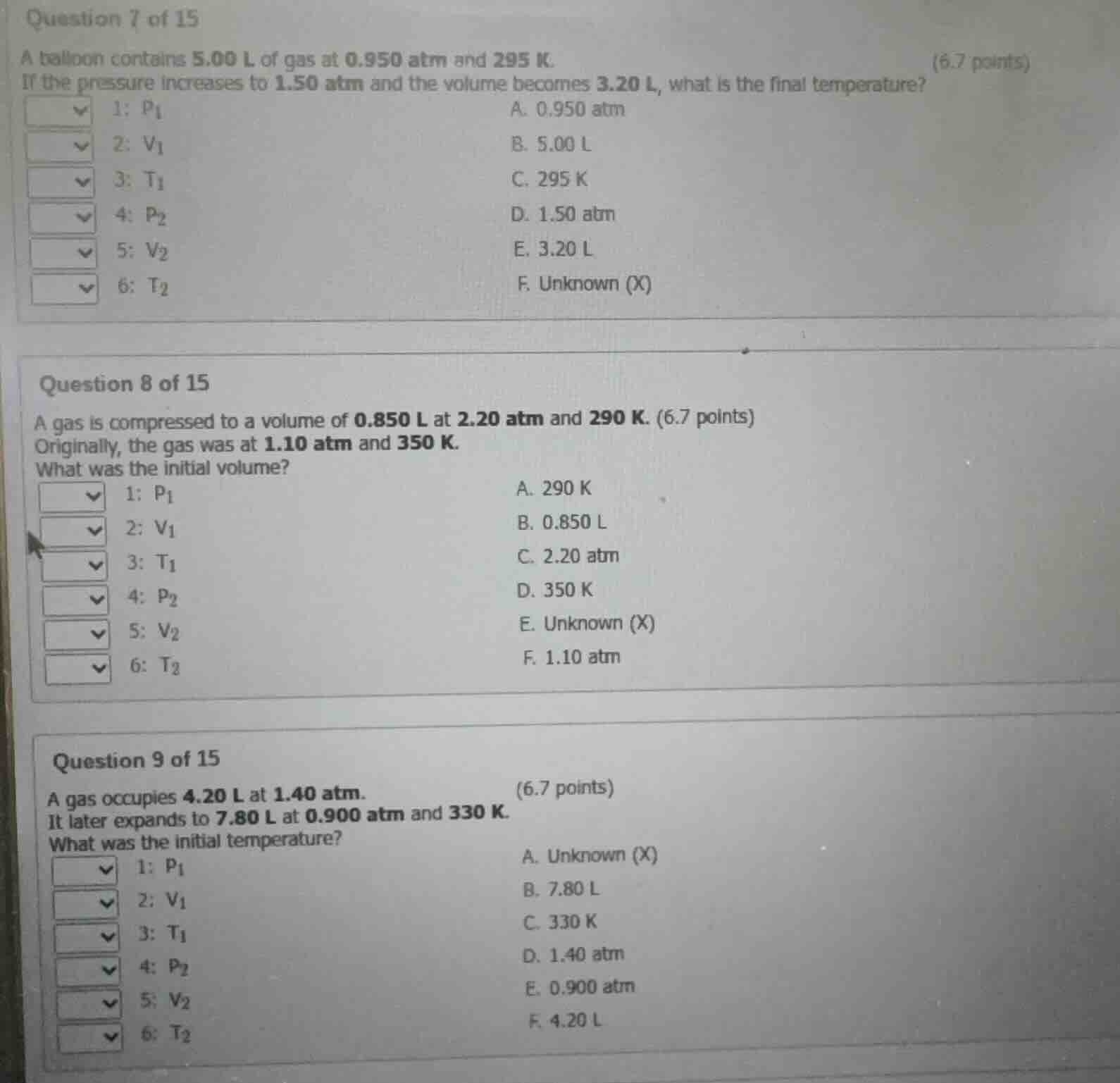 question 7 of 15 a balloon contains 5.00 l of gas at 0.950 atm and 295 …