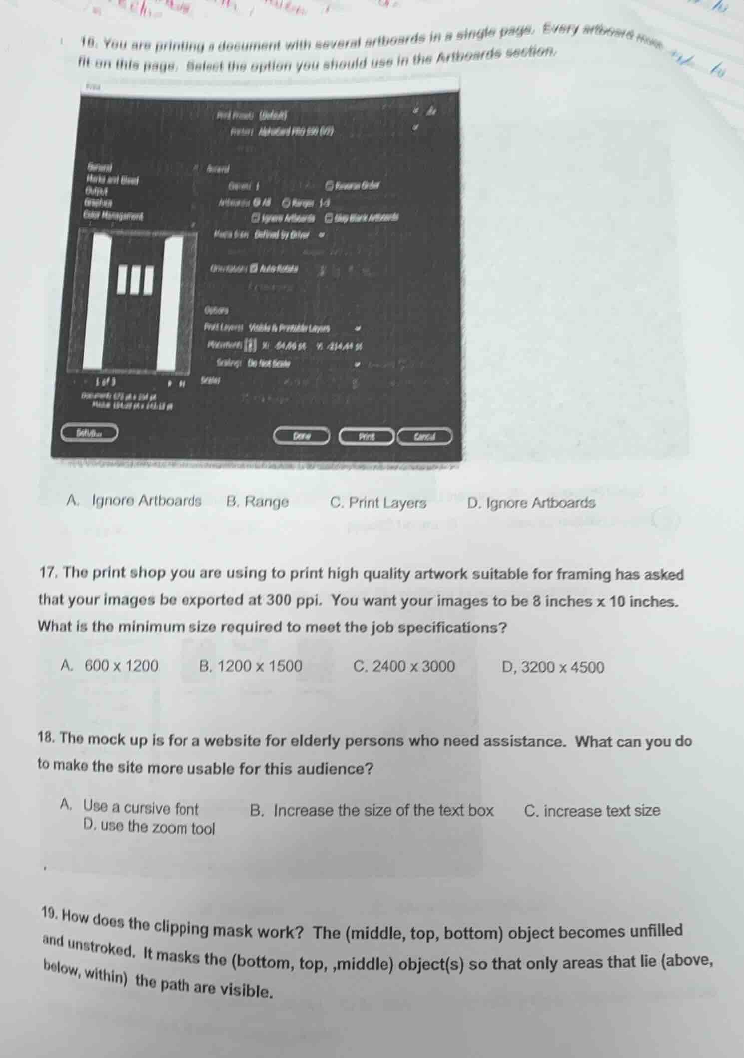 16. you are printing a document with several artboards in a single page…