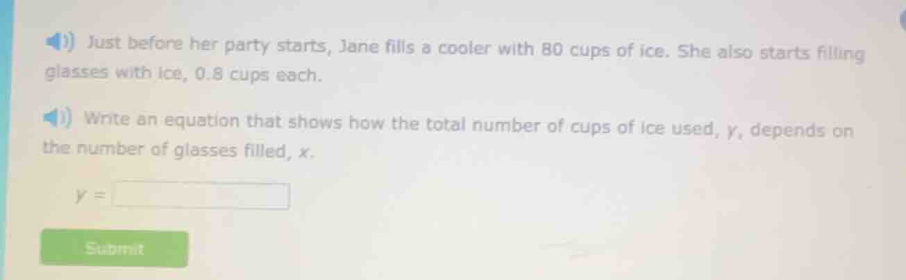 just before her party starts, jane fills a cooler with 80 cups of ice. …