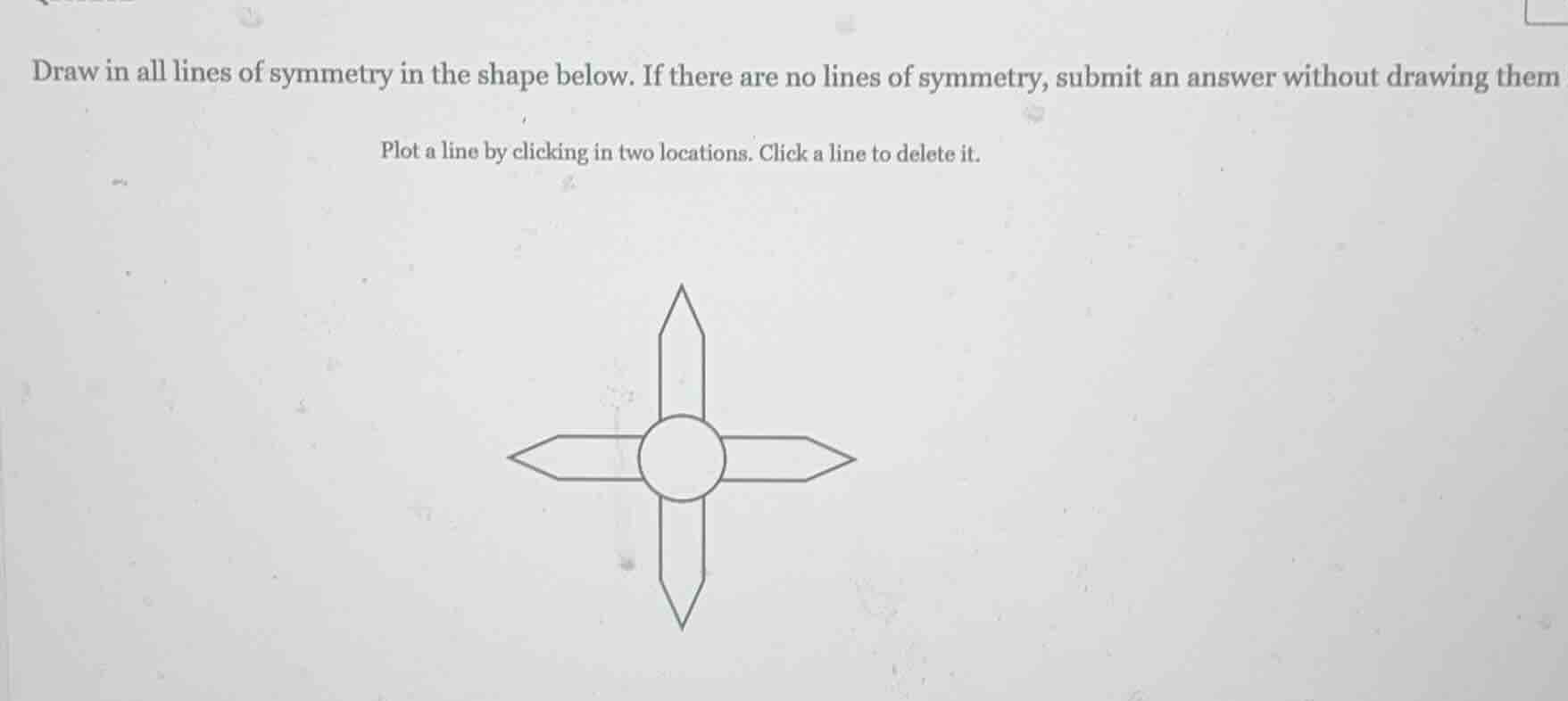 draw in all lines of symmetry in the shape below. if there are no lines…