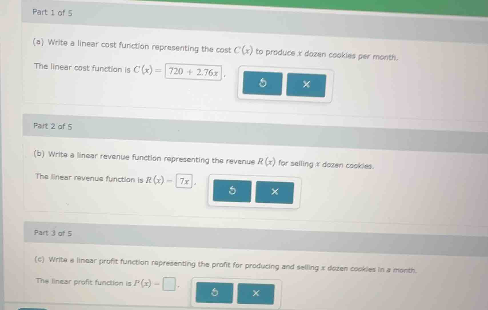 part 1 of 5 (a) write a linear cost function representing the cost ( c(…