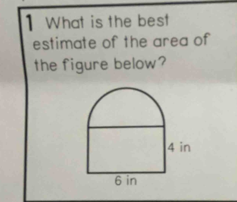 1 what is the best estimate of the area of the figure below? 4 in 6 in