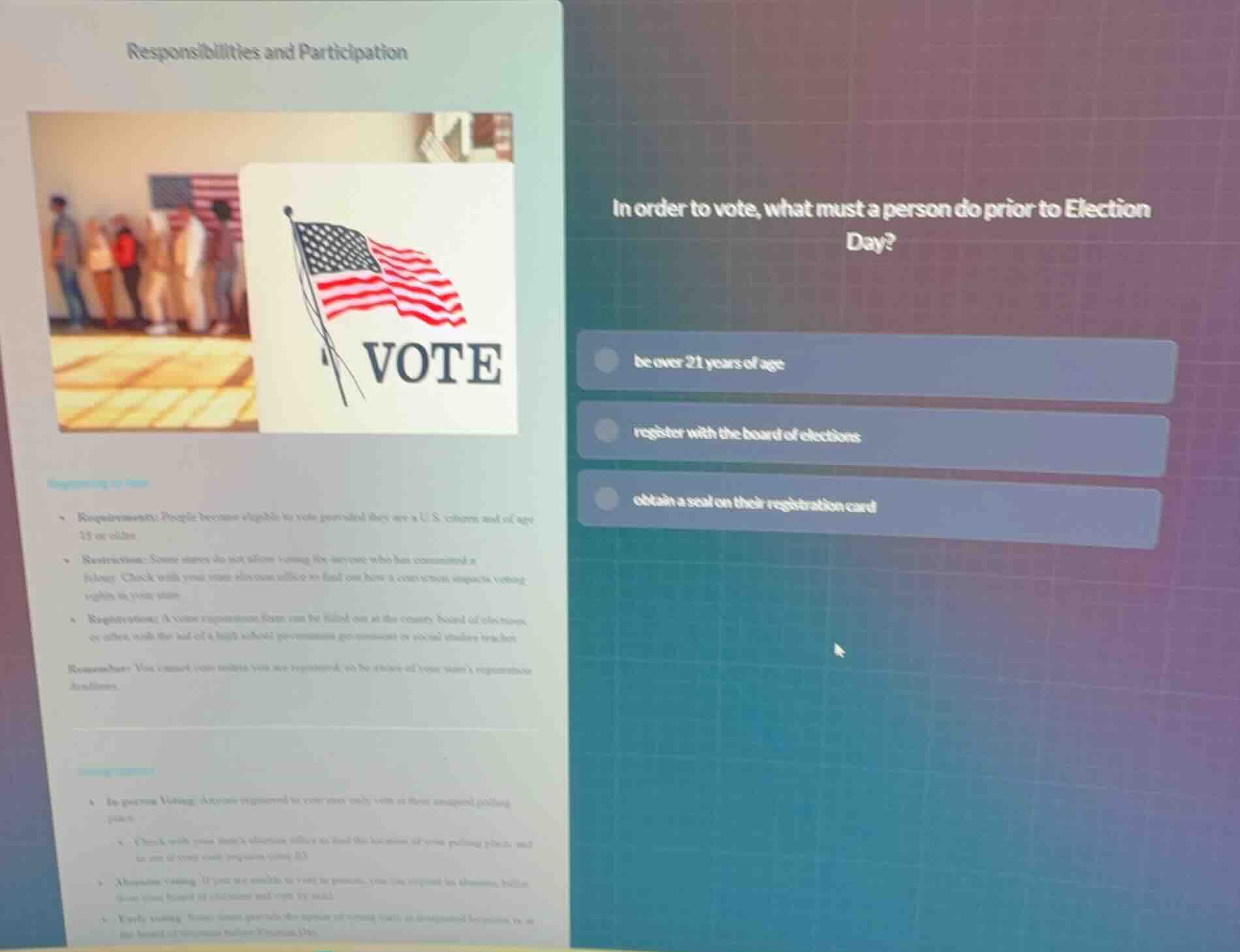 responsibilities and participation registering to vote - requirements: …