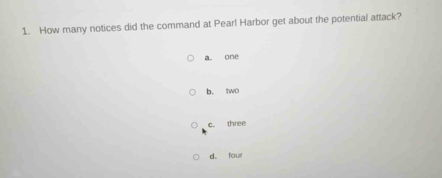 1. how many notices did the command at pearl harbor get about the poten…