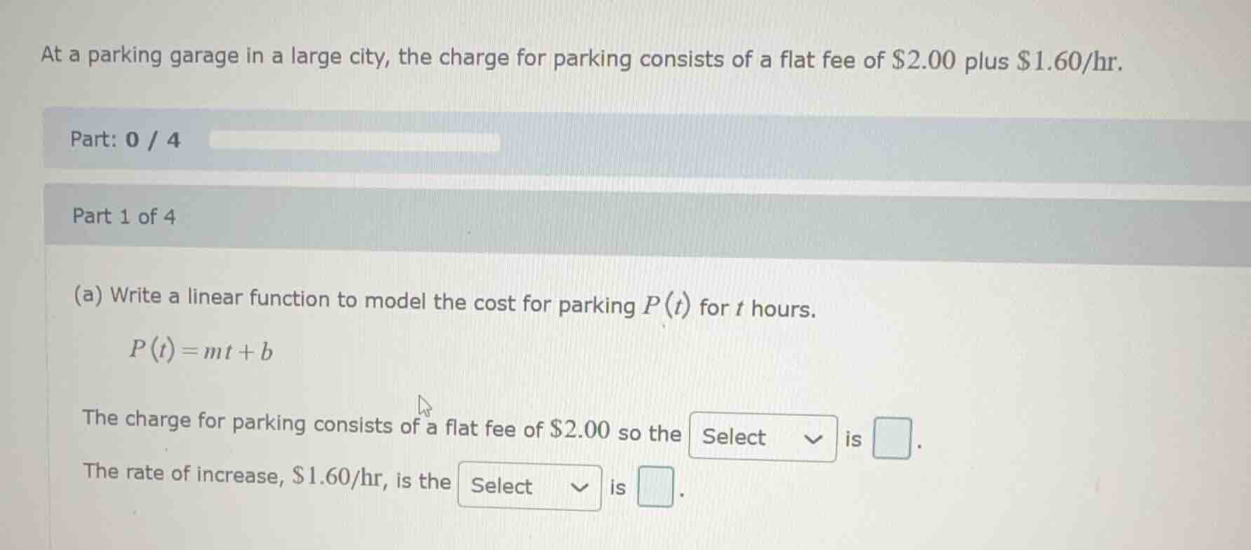at a parking garage in a large city, the charge for parking consists of…