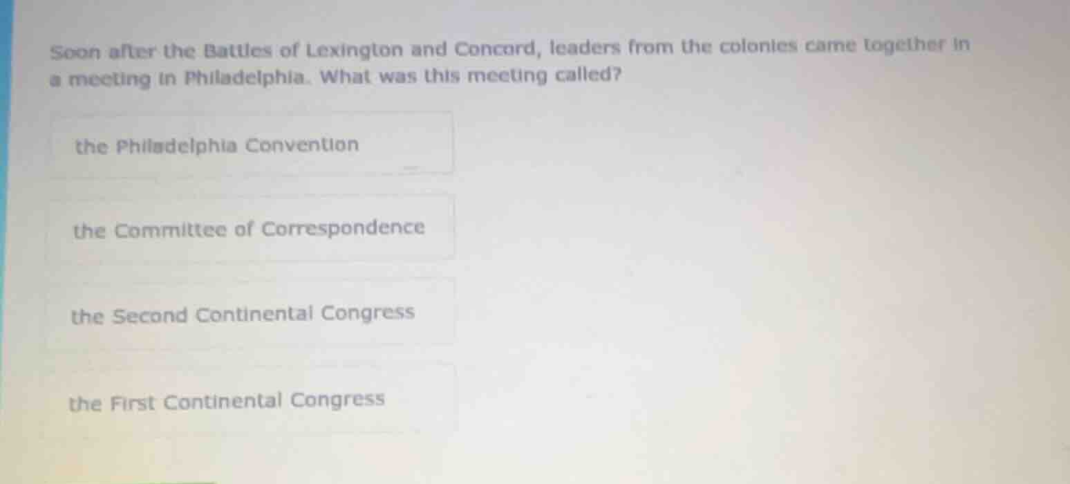soon after the battles of lexington and concord, leaders from the colon…