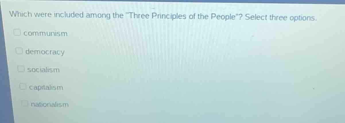 which were included among the \three principles of the people\? select …