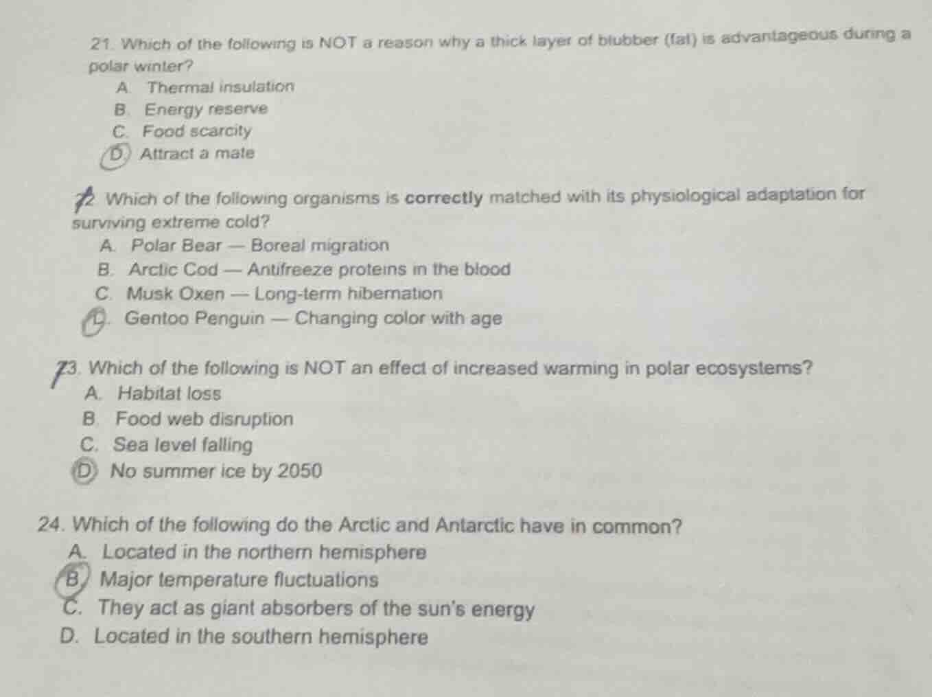 21. which of the following is not a reason why a thick layer of blubber…