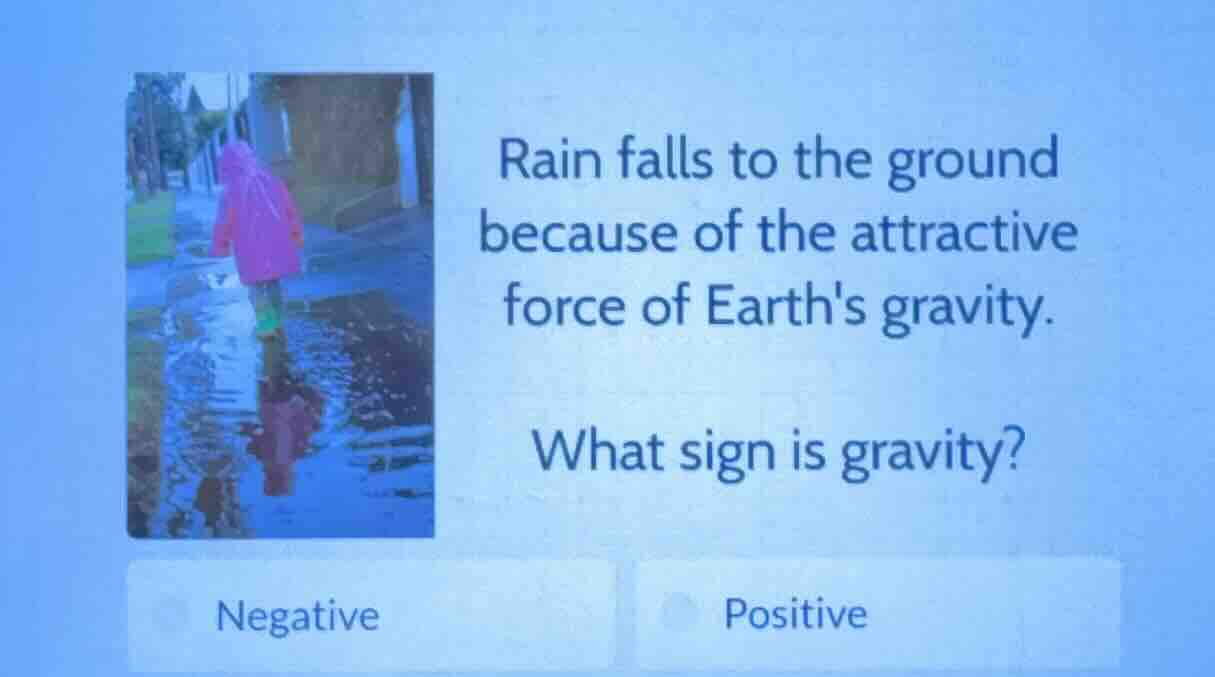 rain falls to the ground because of the attractive force of earths grav…