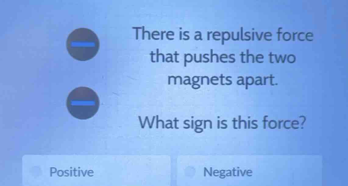 there is a repulsive force that pushes the two magnets apart. what sign…