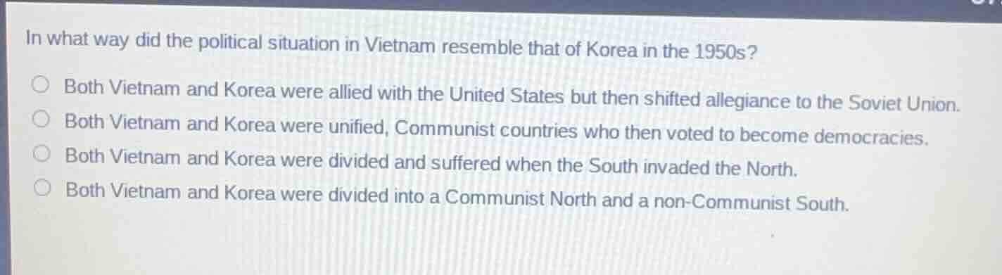 in what way did the political situation in vietnam resemble that of kor…